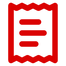 Red document icon on a white background, which is a representation of a document with a red border
