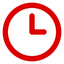 Red clock icon on a white background, indicating that it is a time clock